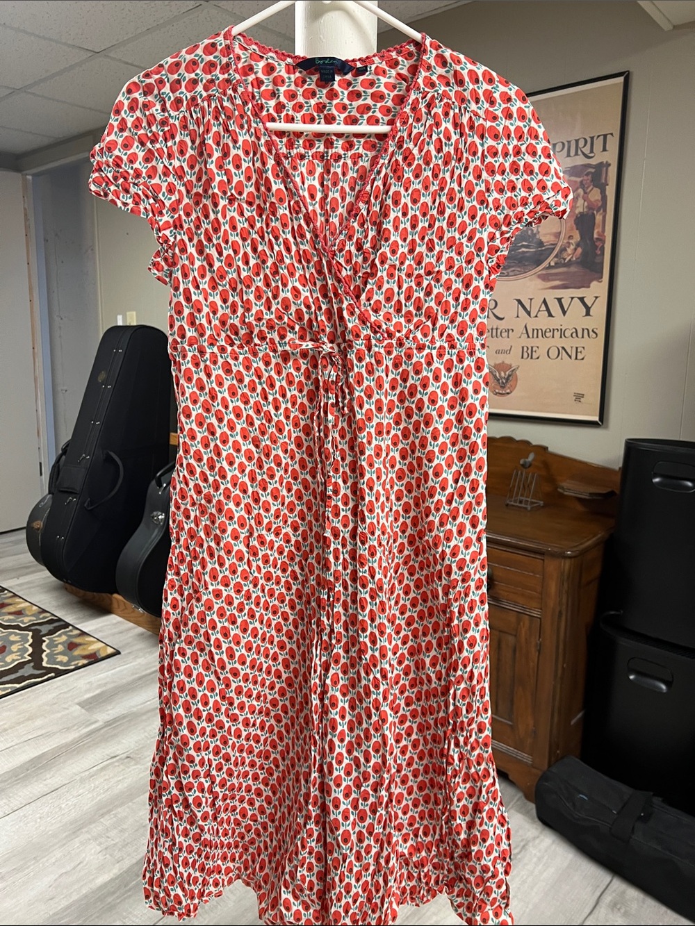 Boden Women’s Red Printed Midi Wrap Dress sz 10R